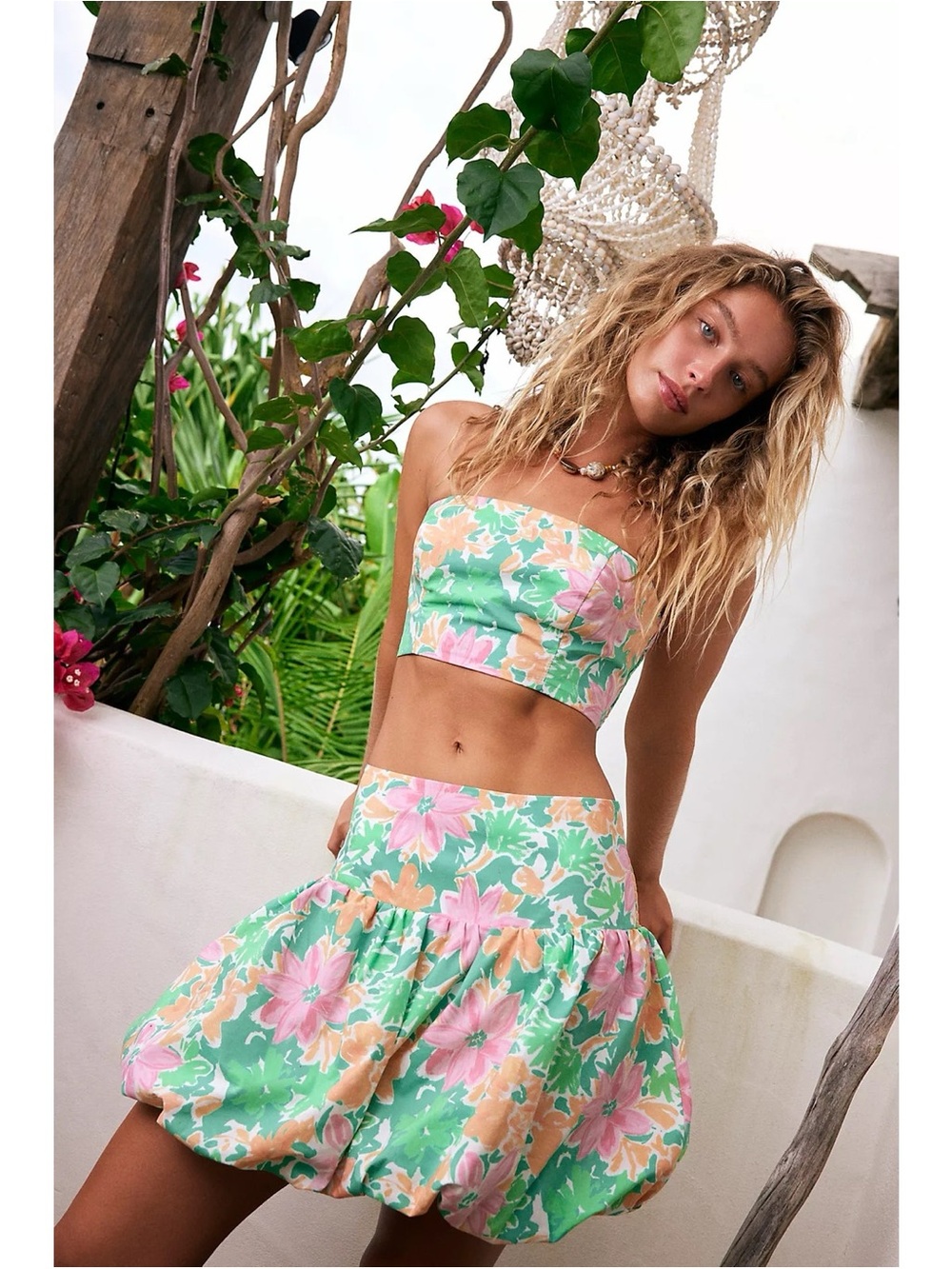 NWT Free People Lula Bubble Set Teal Combo Floral Tube Top Skirt Medium